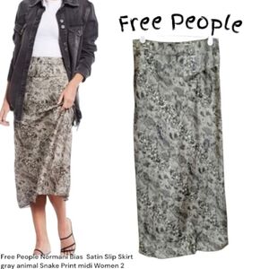 Free People Normani Bias Satin Slip Skirt animal Print midi  Women 2